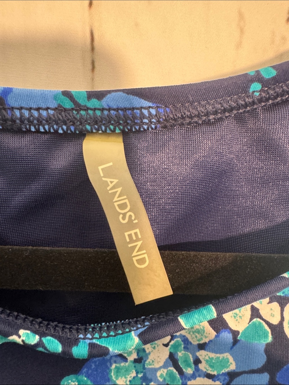 Lands' End Navy Blue Floral Sleeveless Swimsuit Tank - Picture 2 of 6